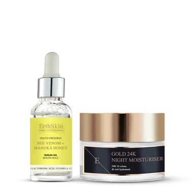 Aceite Suero Veneno de Abeja + Miel de Manuka 30ml + HIDRATANTE DE NOCHE ANTIARRUGAS ORO 24K - 50ml