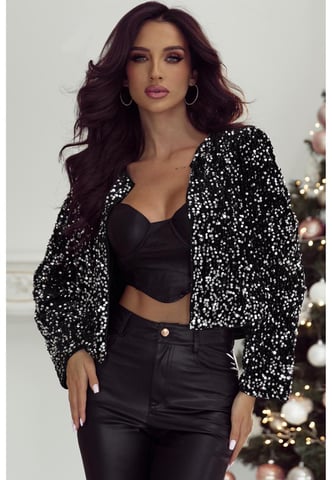 Chaqueta Cortada Abierta con Lentejuelas Negras