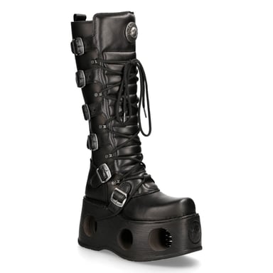 Botas góticas de cuero negro metalizado hasta la rodilla M-272-S2 Neptuno de New Rock