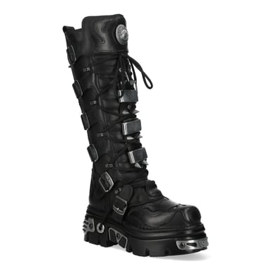 Botas góticas con púas de cuero negro hasta la rodilla M-161-C10 de New Rock