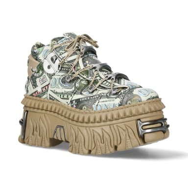 Botines de plataforma de cuero con estampado de billetes de dólar New Rock M-106WALL-C49