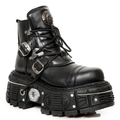 Botines de plataforma de combate góticos de cuero negro M-TANK007-S1 de New Rock