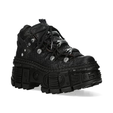 Botines de plataforma de piel de pitón negra New Rock M-106WALL-C65