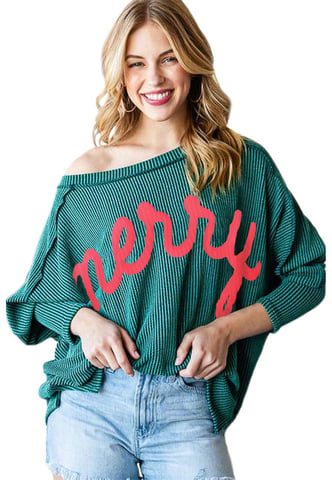 Skobeloff Merry Gráfico Top de Punto con Mangas de Murciélago Cordadas