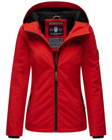 Marikoo Chaqueta ligera entretiempo mujer resistente al agua y al viento con capucha rojo