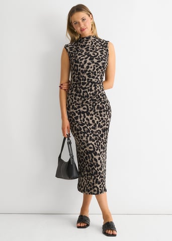 Vestido midi gris con estampado animal