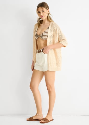 Chaqueta de punto de ganchillo beige borde a borde