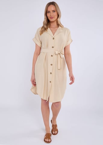 Vestido camisero oversize de viscosa con cinturón beige utilitario