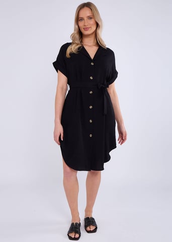 Vestido camisero oversize de viscosa con cinturón utilitario negro