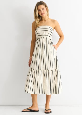 Vestido Bardot Smock Midi de algodón a rayas
