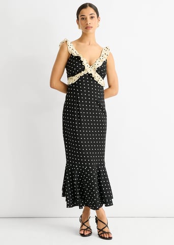 Vestido Midi Punto Negro Bies Volantes