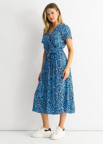 Vestido cruzado de manga corta con estampado animal