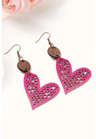 Pendientes Colgantes en Forma de Corazón Hueco de Amor Rosa Rojo para San Valentín