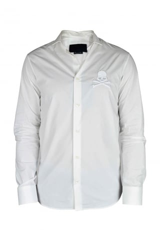 Philipp Plein Camisa Diamond Cut LS Skull Blanco