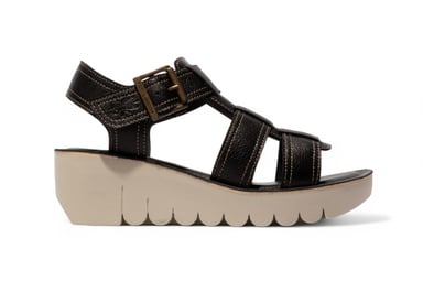 Sandalias de plataforma con cuña y alpargatas Fly London YUDD236FLY de piel mousse negra para mujer
