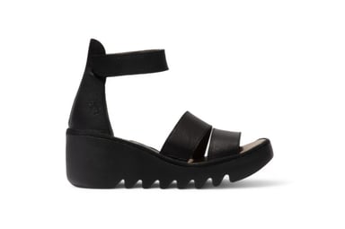Sandalias de cuña tipo alpargatas Fly London BONO290FLY de piel mousse negra para mujer