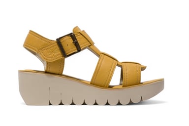 Sandalias de piel con cuña y plataforma tipo alpargatas amarillas Bumblebee YUDD236FLY para mujer de Fly London