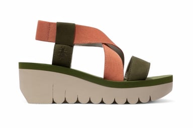 Sandalias de plataforma con cuña y tacón de cuña Cupido de piel verde y oro rosa YABI922FLY para mujer de Fly London