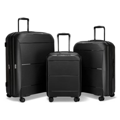 Maleta rígida expandible de polipropileno negro con 8 ruedas para viaje, vacaciones y cabina