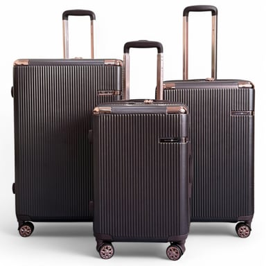 Maleta de cabina de viaje expandible de color marrón con carcasa rígida y 8 ruedas