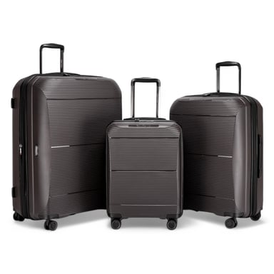 Maleta rígida expandible de polipropileno gris con 8 ruedas para viaje, vacaciones y cabina