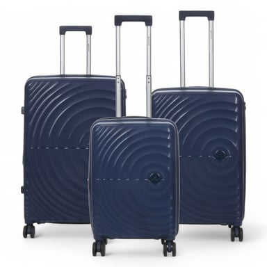 Maleta de cabina expandible azul marino con carcasa rígida y 8 ruedas