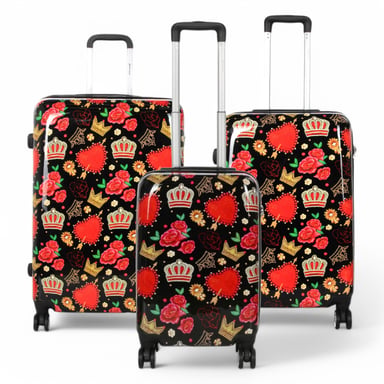 Maleta rígida expandible con estampado de rosas negras y 8 ruedas