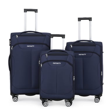 Maleta de carcasa blanda azul con 8 ruedas, equipaje de mano ligero TSA para viaje en cabina