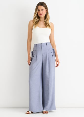 Pantalones anchos de cintura alta de lino