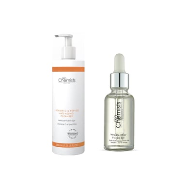 skinChemists Kit Antienvejecimiento de Limpiador de Vitamina C y Aceite Facial Eliminador de Arrugas