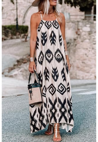 Vestido de verano de moda con estampado azteca negro western