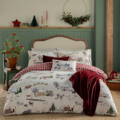 Juego de Edredón Reversible Impreso de Navidad Cotswolds de Furn