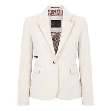Blazer de tweed de mezcla de lana color crema de corte entallado para mujer