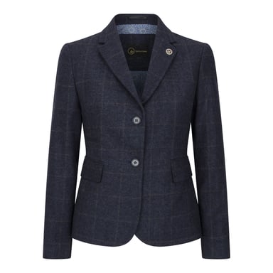 Blazer formal de tweed azul marino de corte entallado para mujer