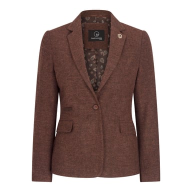 Blazer de tweed de lana con diseño de espiga en color marrón óxido para mujer