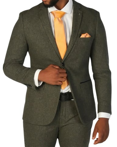 Blazer formal de tweed en mezcla de lana verde oliva para hombre