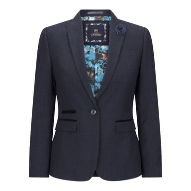Chaqueta blazer de lana a cuadros azul marino de tweed de corte entallado para mujer