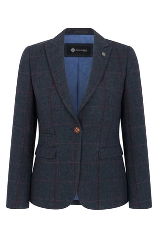 Blazer formal de tweed azul marino de corte entallado para mujer