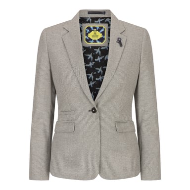 Blazer de mezcla de lana de tweed beige de corte entallado para mujer