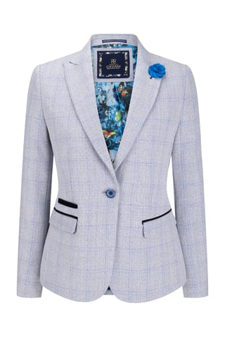 Blazer de cuadros azules para mujer, mezcla de lana, espiga de tweed