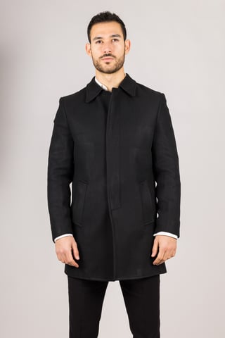 Abrigo negro de cuello clásico de mezcla de lana para hombre