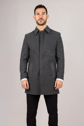 Abrigo gris de cuello clásico de mezcla de lana para hombre