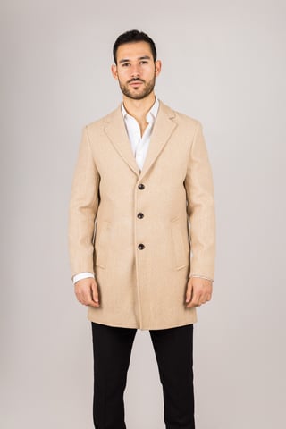 Abrigo beige de mezcla de lana con cuello de solapa con muesca para hombre