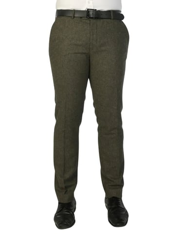Pantalones formales de tweed en mezcla de lana verde oliva para hombre