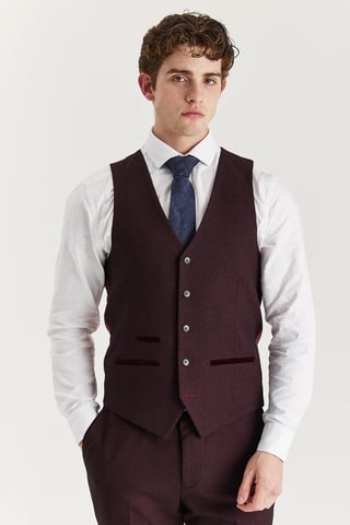 Chaleco de traje color vino para hombre, chaleco formal Príncipe de Gales
