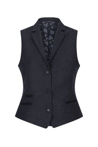 Chaleco de tweed negro con cuadros de espiga para mujer, mezcla de lana