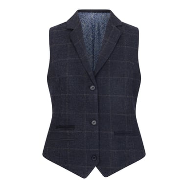 Chaleco formal de tweed azul marino de corte entallado para mujer