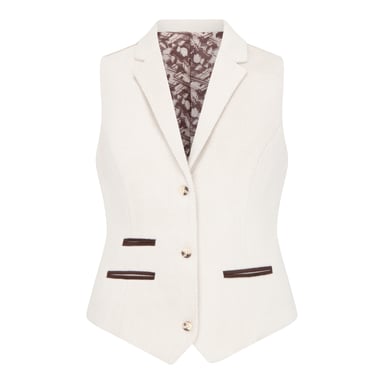 Chaleco de tweed de mezcla de lana color crema de corte entallado para mujer