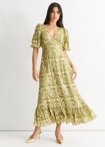 Vestido midi de ocasión en jacquard animal de viscosa verde