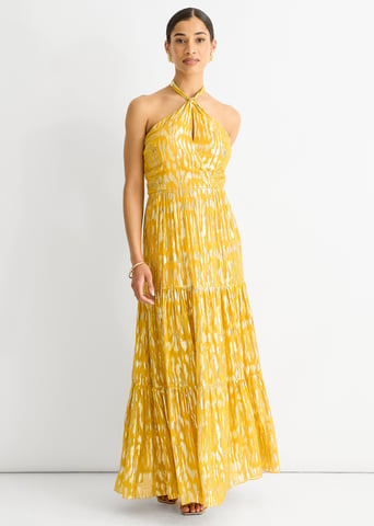 Maxivestido con cuello halter en jacquard animal